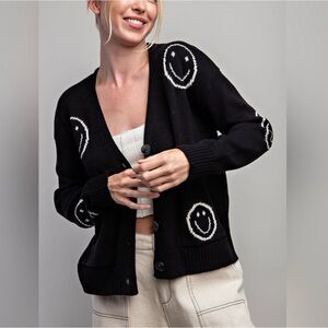 Eesome Black Cardigan with Smiley Faces